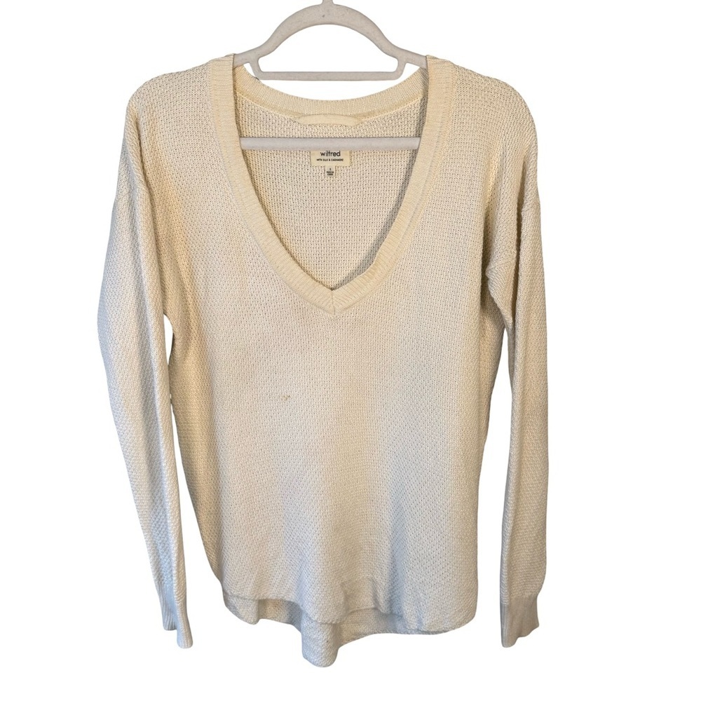 Wilfred Off-White Knit Silk Cashmere Blend Sweater Size S FLAWED Neutral